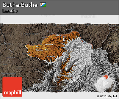 Physical 3D Map of Butha-Buthe, darken, semi-desaturated