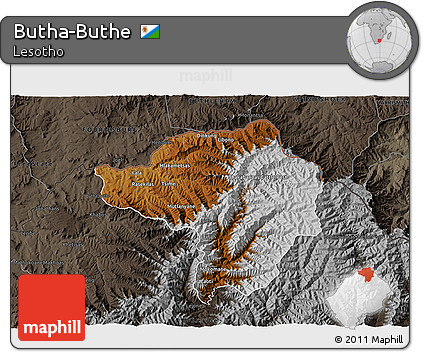 Physical 3D Map of Butha-Buthe, darken, semi-desaturated