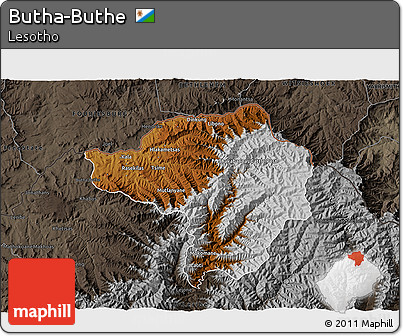 Physical 3D Map of Butha-Buthe, darken, semi-desaturated