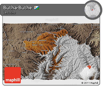Physical 3D Map of Butha-Buthe, semi-desaturated
