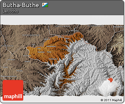 Physical 3D Map of Butha-Buthe, semi-desaturated