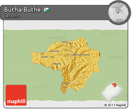 Savanna Style 3D Map of Butha-Buthe, single color outside