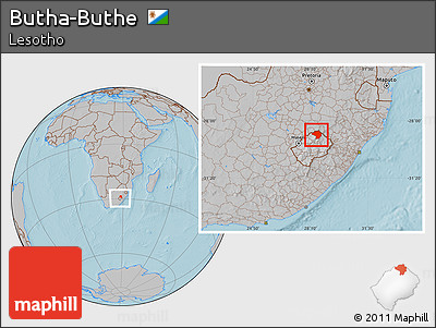 Gray Location Map of Butha-Buthe, within the entire country, hill shading