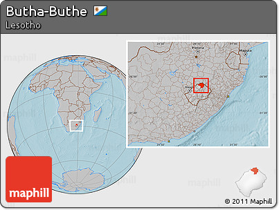 Gray Location Map of Butha-Buthe, within the entire country, hill shading