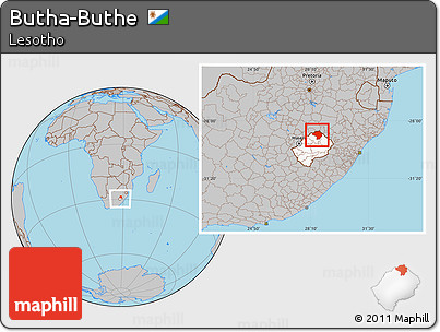 Gray Location Map of Butha-Buthe, highlighted country, within the entire country