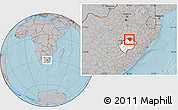 Gray Location Map of Butha-Buthe, highlighted country, hill shading