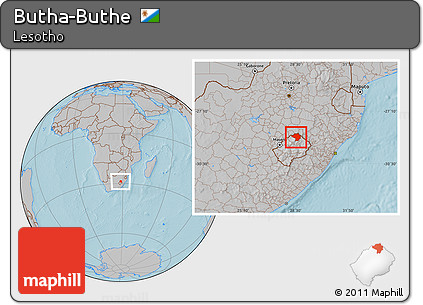 Gray Location Map of Butha-Buthe, hill shading