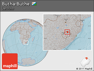 Gray Location Map of Butha-Buthe, hill shading