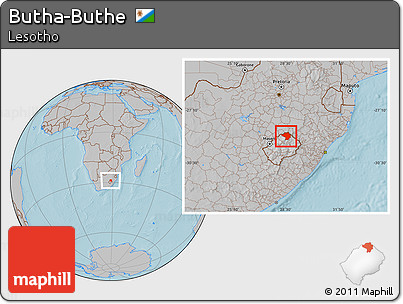Gray Location Map of Butha-Buthe, hill shading
