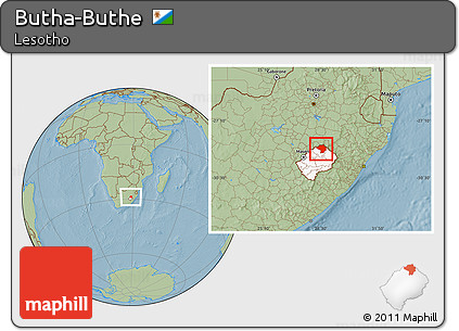 Savanna Style Location Map of Butha-Buthe, highlighted country, hill shading
