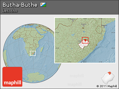 Savanna Style Location Map of Butha-Buthe, highlighted country, hill shading