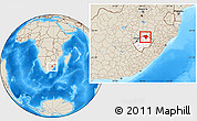 Shaded Relief Location Map of Butha-Buthe, highlighted country, within the entire country