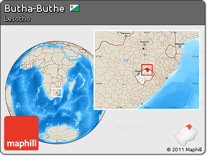 Shaded Relief Location Map of Butha-Buthe, highlighted country