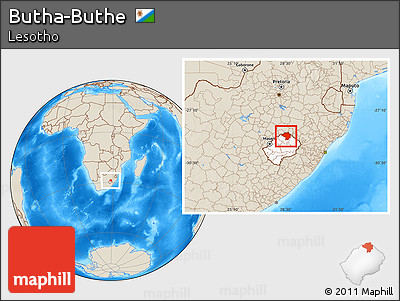 Shaded Relief Location Map of Butha-Buthe, highlighted country
