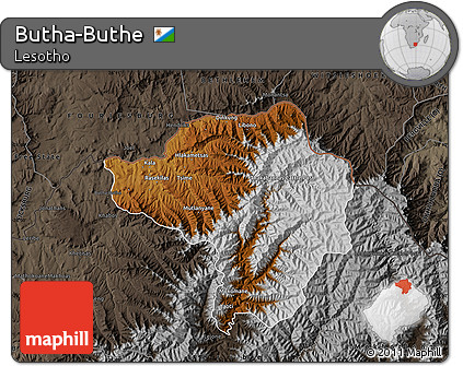 Physical Map of Butha-Buthe, darken, semi-desaturated