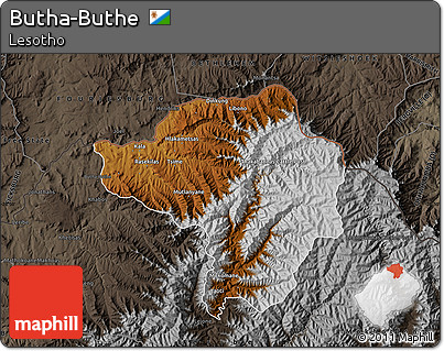 Physical Map of Butha-Buthe, darken, semi-desaturated