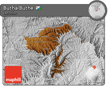 Physical Map of Butha-Buthe, lighten, desaturated