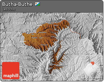 Physical Map of Butha-Buthe, lighten, desaturated
