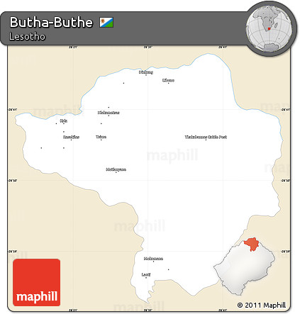 Classic Style Simple Map of Butha-Buthe, single color outside