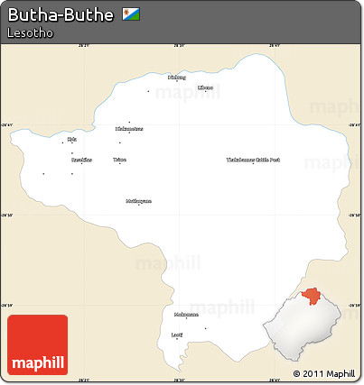 Classic Style Simple Map of Butha-Buthe, single color outside