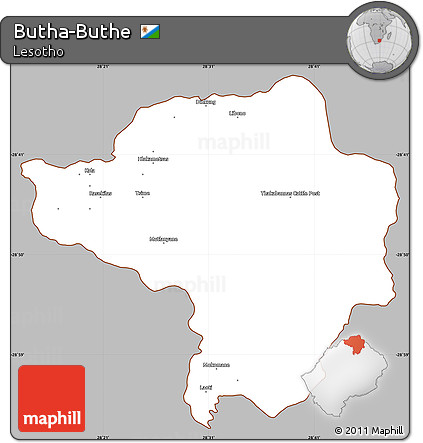 Gray Simple Map of Butha-Buthe, cropped outside