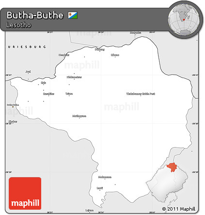 Silver Style Simple Map of Butha-Buthe