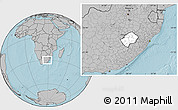 Blank Location Map of Lesotho, gray outside, hill shading outside