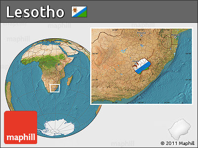 Flag Location Map of Lesotho, satellite outside