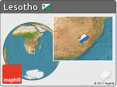 Flag Location Map of Lesotho, satellite outside