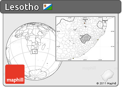 Gray Location Map of Lesotho, blank outside, hill shading inside