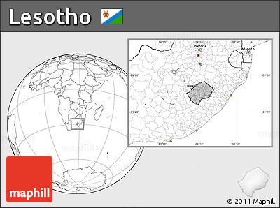 Gray Location Map of Lesotho, blank outside, hill shading inside