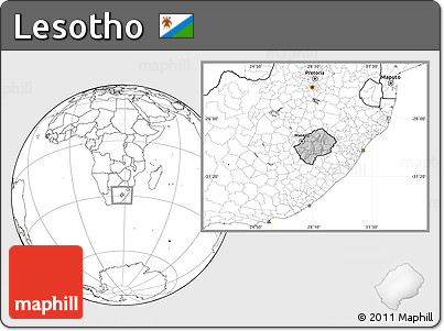 Gray Location Map of Lesotho, blank outside, hill shading inside