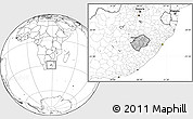 Gray Location Map of Lesotho, blank outside, hill shading inside
