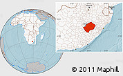 Gray Location Map of Lesotho, highlighted continent, hill shading