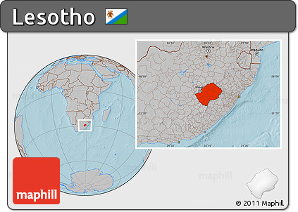 Gray Location Map of Lesotho, hill shading