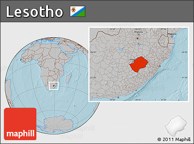 Gray Location Map of Lesotho, hill shading