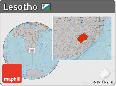 Gray Location Map of Lesotho, hill shading