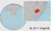 Gray Location Map of Lesotho, hill shading