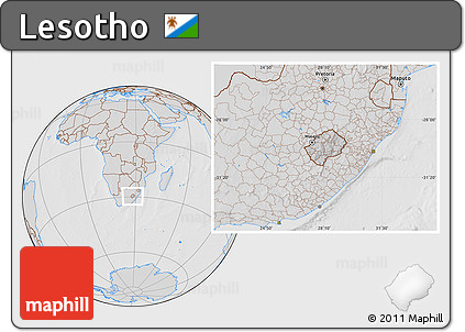 Gray Location Map of Lesotho, lighten, desaturated, hill shading