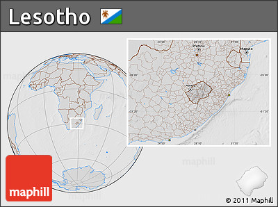 Gray Location Map of Lesotho, lighten, desaturated, hill shading