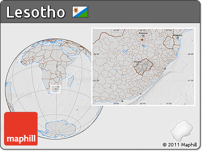 Gray Location Map of Lesotho, lighten, desaturated, hill shading