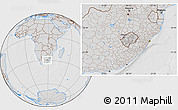 Gray Location Map of Lesotho, lighten, desaturated, hill shading