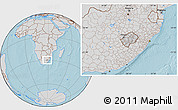 Gray Location Map of Lesotho, lighten, desaturated, land only, hill shading