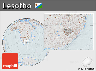 Gray Location Map of Lesotho, lighten, hill shading