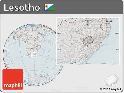 Gray Location Map of Lesotho, lighten, hill shading