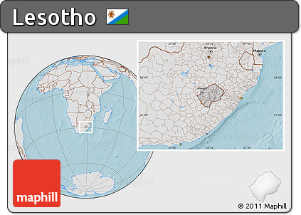 Gray Location Map of Lesotho, lighten, land only, hill shading