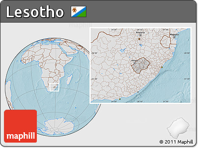 Gray Location Map of Lesotho, lighten, land only, hill shading