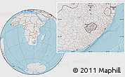 Gray Location Map of Lesotho, lighten, land only, hill shading