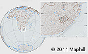 Gray Location Map of Lesotho, lighten, semi-desaturated, hill shading