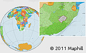 Gray Location Map of Lesotho, political outside, hill shading